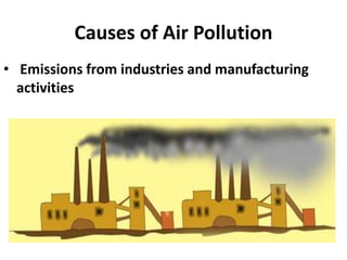 Causes of Air Pollution
• Emissions from industries and manufacturing
activities
 