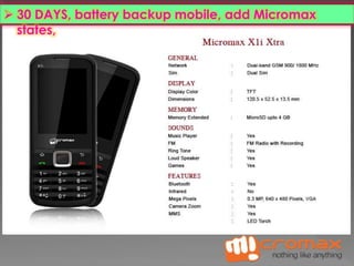  30 DAYS, battery backup mobile, add Micromax 
states, 
 