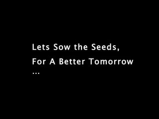 Lets Sow the Seeds, For A Better Tomorrow … 