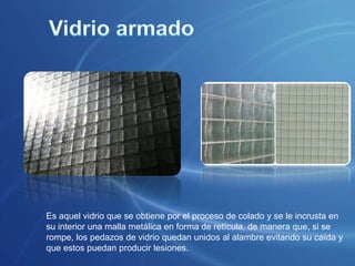 UsosDecoraciónComo elemento de decoración, el vidrio es usado en espejos, separaciones de ambientes, pisos, revestimientos murales, cubiertas, sanitarios, etc.