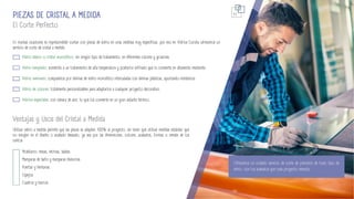 11
Ofrecemos un cuidado servicio de corte de precisión de todo tipo de
vidrio, con los acabados que cada proyecto necesita.
El Corte Perfecto
PIEZAS DE CRISTAL A MEDIDA
Vidrio básico o cristal monolítico: sin ningún tipo de tratamiento, en diferentes colores y grosores.
Vidrio templado: sometido a un tratamiento de alta temperatura y posterior enfriado que lo convierte en altamente resistente.
Vidrio laminado: compuestos por láminas de vidrio monolítico intercaladas con láminas plásticas, aportando resistencia.
Vidrio de colores: totalmente personalizables para adaptarlos a cualquier proyecto decorativo.
Vidrios especiales: con cámara de aire, lo que los convierte en un gran aislante térmico.
Ventajas y Usos del Cristal a Medida
Utilizar vidrio a medida permite que las piezas se adapten 100% al proyecto, sin tener que utilizar medidas estándar que
no encajen en el diseño o acabado deseado, ya sea por las dimensiones, colores, acabados, formas o remate de los
cantos.
Mobiliario: mesas, vitrinas, baldas.
Mamparas de baño y mamparas divisorias.
Puertas y Ventanas.
Espejos.
Cuadros y marcos.
En muchas ocasiones es imprescindible contar con piezas de vidrio en unas medidas muy específicas, por eso en Vidrios Coruña ofrecemos un
servicio de corte de cristal a medida.
 