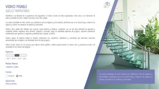 Incoloro Mate
Atendiendo a las demandas de la arquitectura más vanguardista, en Vidrios Coruña nos hemos especializado, entre otros, en la fabricación de
suelos transitables de vidrio, también conocidos como vidrio pisable.
Los suelos transitables de vidrio ofrecen una combinación única de elegancia y funcionalidad, permitiendo que la luz natural fluya a través de los
espacios y creando una sensación de amplitud y luminosidad.
Nuestro vidrio pisable está diseñado para soportar cargas estáticas y dinámicas, cumpliendo con los más altos estándares de seguridad y
durabilidad. Además, empleamos vidrio laminado, templado o reforzado, según las necesidades específicas del proyecto, aplicando tratamientos
antideslizantes para garantizar la seguridad y estabilidad bajo cualquier condición.
Nuestro equipo de expertos trabaja en estrecha colaboración con arquitectos, diseñadores y contratistas para desarrollar soluciones
personalizadas que se adapten a las necesidades únicas de cada proyecto.
Vidrios Coruña cuenta con los recursos para elaborar vidrios pisables a medida proporcionando un servicio serio y profesional acorde a las
necesidades de los clientes más exigentes.
SUELO TRANSITABLE
VIDRIO PISABLE
Los suelos transitables de vidrio ofrecen una combinación única de elegancia y
funcionalidad, permitiendo que la luz natural fluya a través de los espacios y
creando una sensación de amplitud y luminosidad.
20
| 8+8 | 10+10 | 12+12 | (mm.)
Espesores
Colores
Medidas Máximas
Totalmente a medida
Aplicaciones
Suelos y escaleras
 