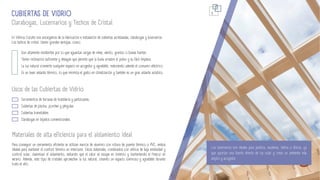 6
Los lucernarios son ideales para pasillos, escaleras, baños o áticos, ya
que aportan una fuente directa de luz solar y crean un ambiente más
amplio y acogedor.
Claraboyas, Lucernarios y Techos de Cristal
CUBIERTAS DE VIDRIO
En Vidrios Coruña nos encargamos de la fabricación e instalación de cubiertas acristaladas, claraboyas y lucernarios.
Los techos de cristal tienen grandes ventajas, como:
Cerramientos de terrazas de hostelería y particulares.
Cubiertas de piscina, porches y pérgolas.
Cubiertas transitables.
Claraboyas en tejados convencionales.
Usos de las Cubiertas de Vidrio
Son altamente resistentes por lo que aguantan cargas de nieve, viento, granizo o lluvias fuertes.
Tienen inclinación suficiente y desagüe que permite que la lluvia arrastre el polvo y su fácil limpieza.
La luz natural convierte cualquier espacio en acogedor y agradable, reduciendo además el consumo eléctrico.
Es un buen aislante térmico, lo que minimiza el gasto en climatización y también es un gran aislante acústico.
Para conseguir un cerramiento eficiente se utilizan marcos de aluminio con rotura de puente térmico o PVC, ambos
ideales para mantener el confort térmico en interiores. Estos materiales, combinados con vidrios de baja emisividad y
control solar, maximizan el aislamiento, evitando que el calor se escape en invierno y manteniendo el frescor en
verano. Además, este tipo de cristales aprovechan la luz natural, creando un espacio luminoso y agradable durante
todo el año.
Materiales de alta eficiencia para el aislamiento ideal
 