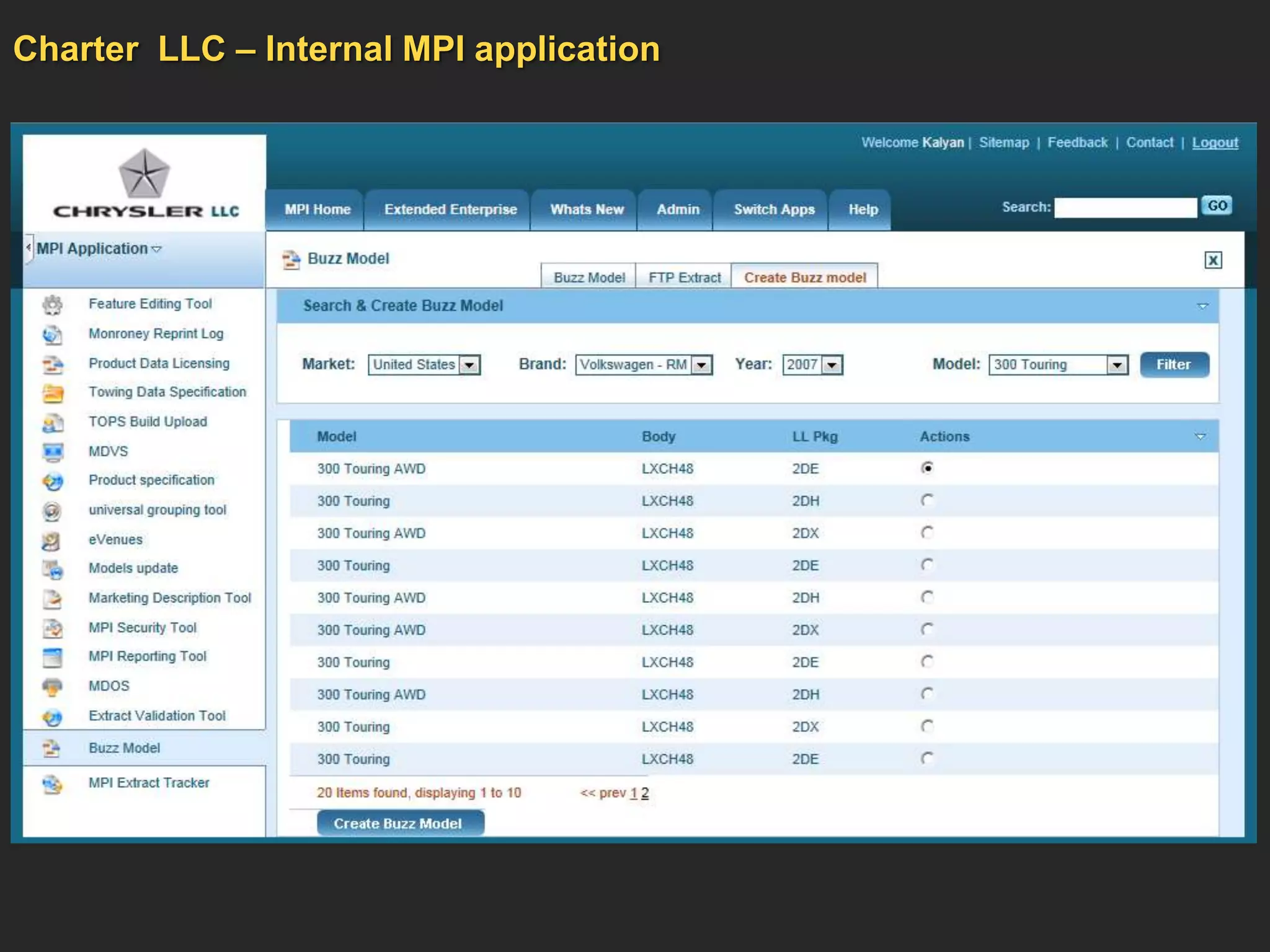 Charter LLC – Internal MPI application
 