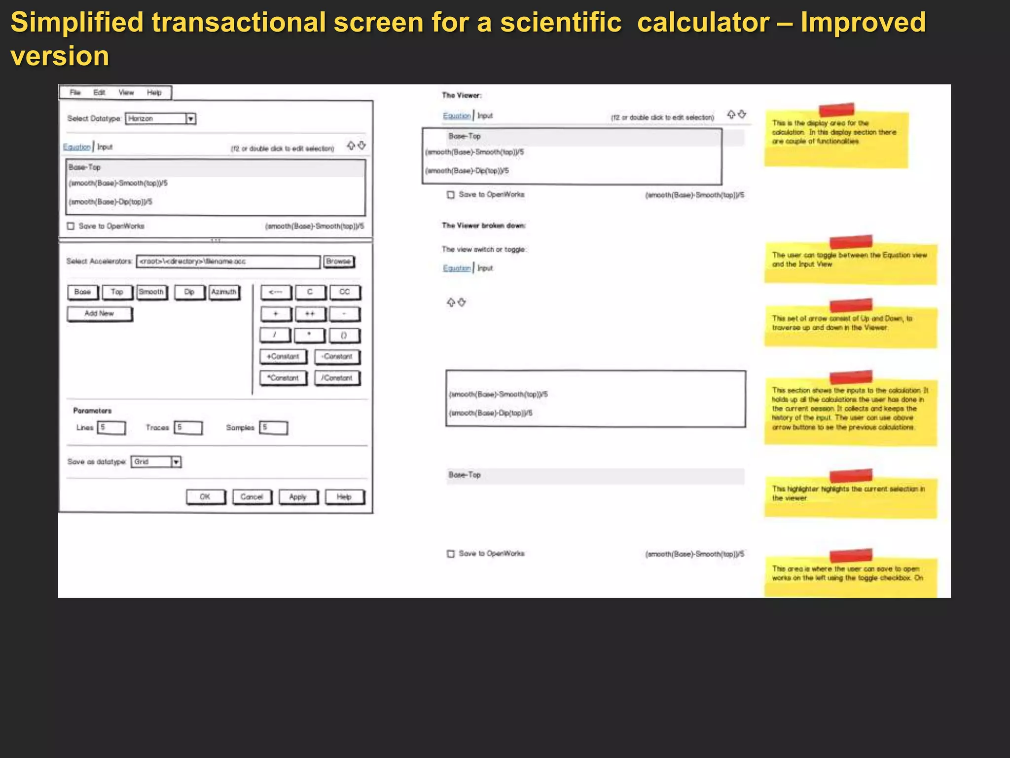 Simplified transactional screen for a scientific calculator – Improved
version
 