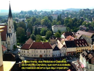 A bela Viena, dos Palácios e Castelos, do lindo Rio Danúbio, que corta a cidade, da música e da arte que aqui imperam... 