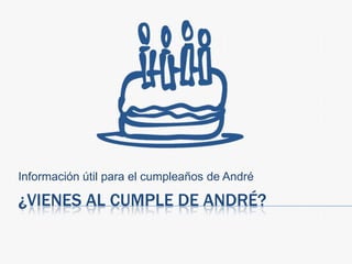Información útil para el cumpleaños de André

¿VIENES AL CUMPLE DE ANDRÉ?
 