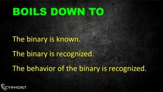 BOILS DOWN TO 
The binary is known. 
The binary is recognized. 
The behavior of the binary is recognized.  