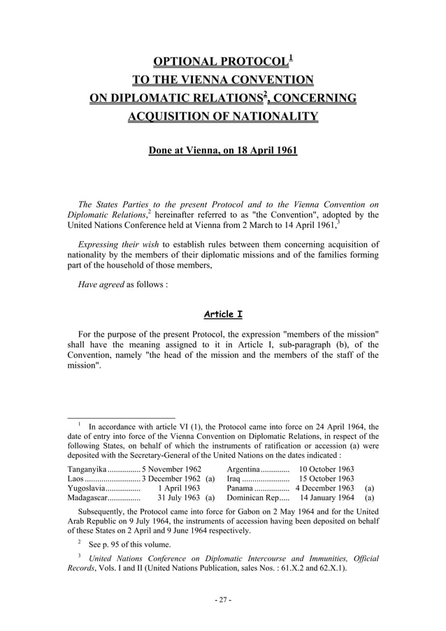 Vienna convention on diplomatic relations