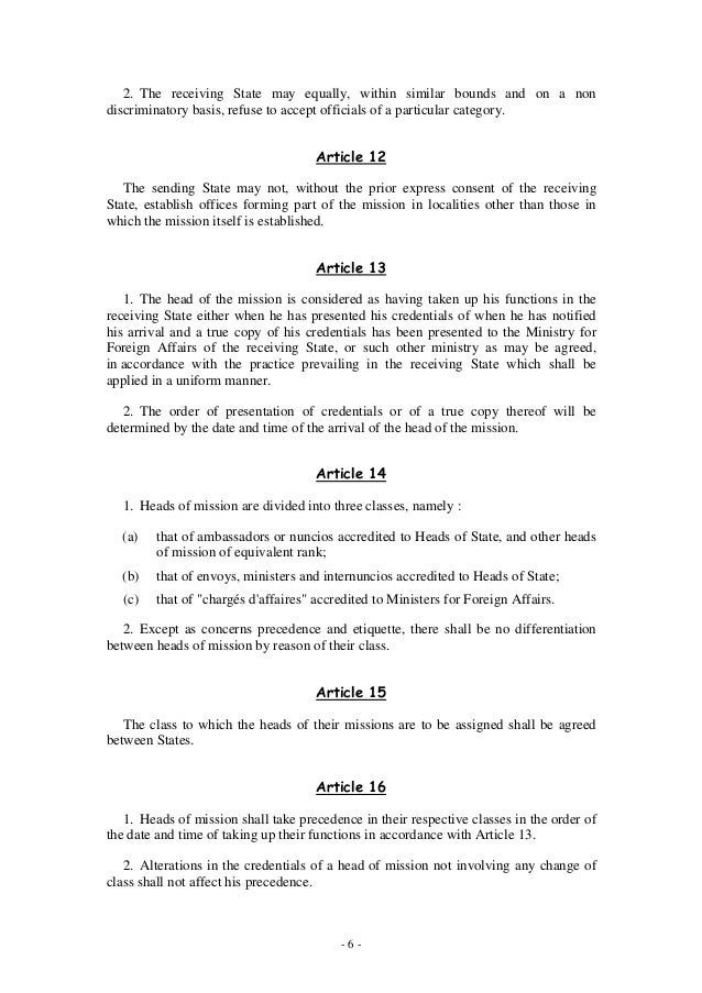 vienna convention on diplomatic relations.