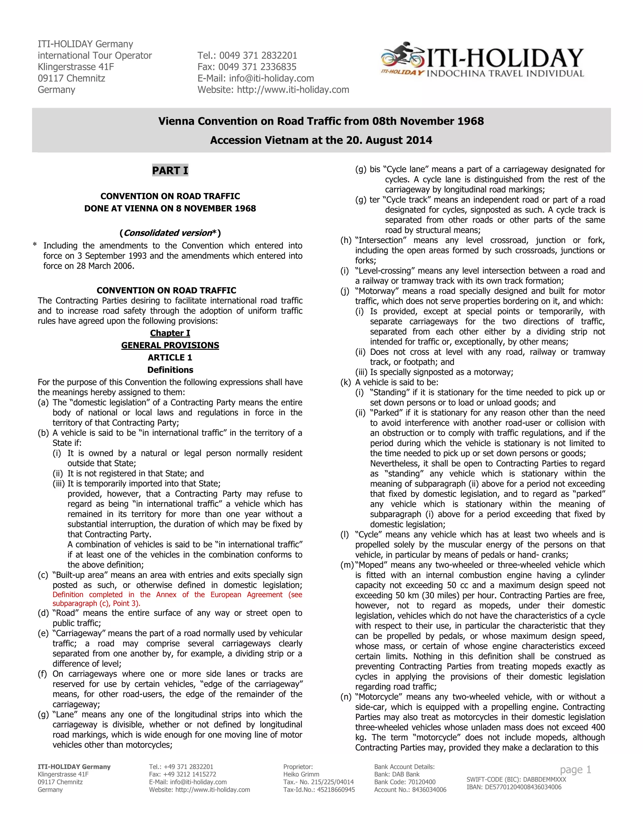 Vienna Convention on Road Traffic from 08th November 1968 PDF