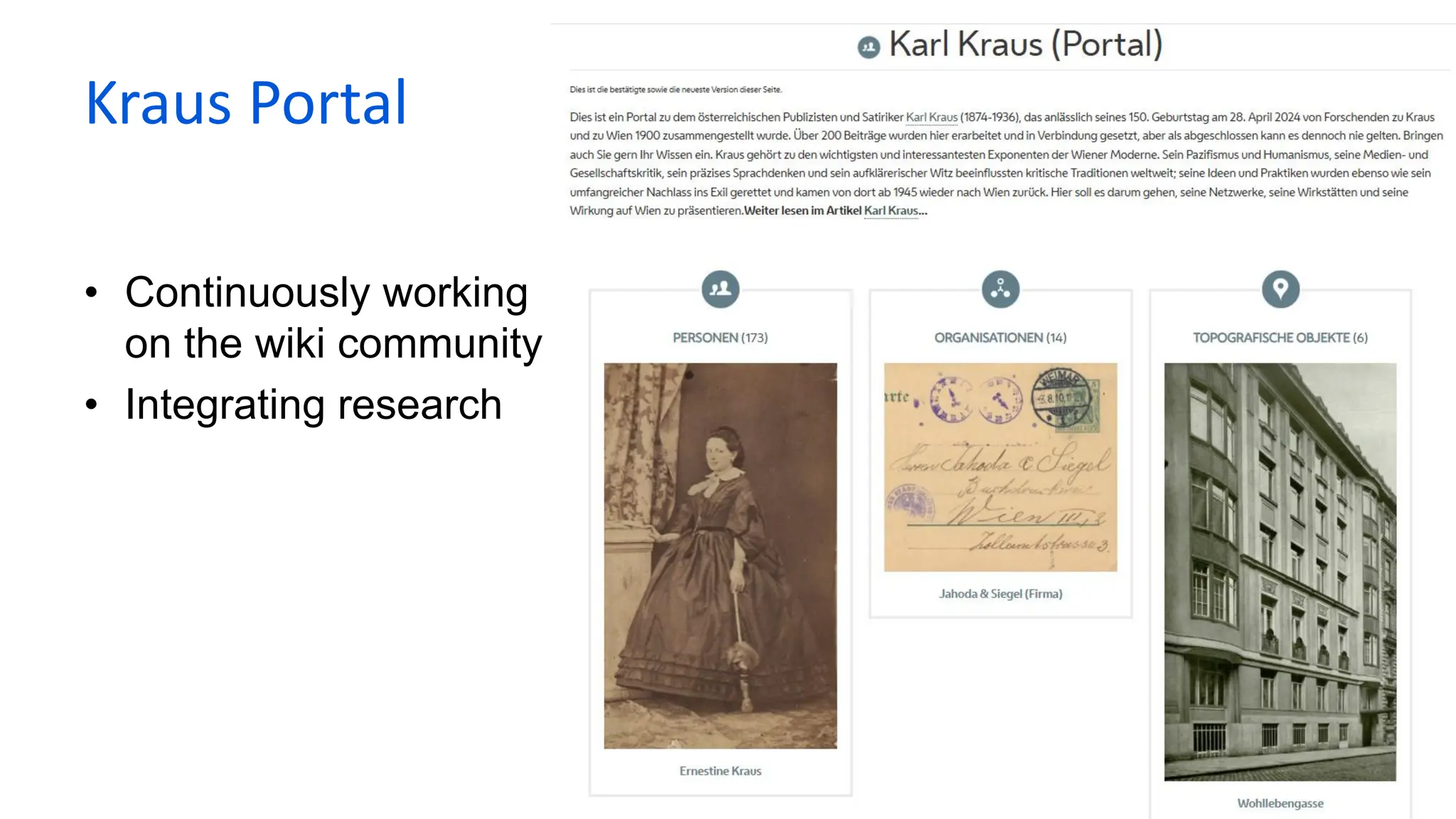 Kraus Portal
• Continuously working
on the wiki community
• Integrating research
 