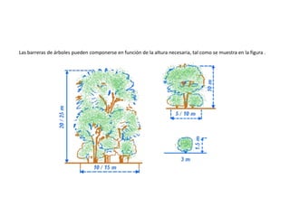 Las barreras de árboles pueden componerse en función de la altura necesaria, tal como se muestra en la figura .
 