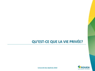 QU’EST-CE QUE LA VIE PRIVÉE? Université des diplômés 2010 