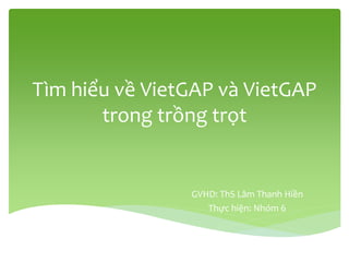 Tìm hiểu về VietGAP và VietGAP
trong trồng trọt
GVHD: ThS Lâm Thanh Hiền
Thực hiện: Nhóm 6
 