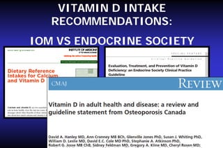 VITAMIN D INTAKE
RECOMMENDATIONS:
IOM VS ENDOCRINE SOCIETY

 