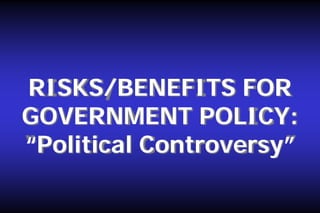 RISKS/BENEFITS FOR
GOVERNMENT POLICY:
“Political Controversy”

 