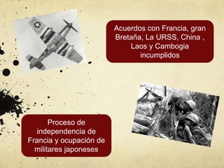 Acuerdos con Francia, gran
                         Bretaña, La URSS, China ,
                             Laos y Cambogia
                                incumplidos




       Proceso de
  independencia de
Francia y ocupación de
  militares japoneses
 