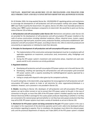 VIETNAM - ROOFTOP SOLAR DECREE 135 ON MECHANISMS AND POLICIES FOR SELF ...