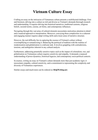 Vietnam Culture Essay. Mountain Empire Community College | PDF