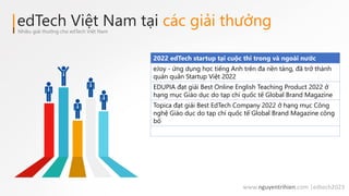 edTech Việt Nam tại các giải thưởng
Nhiều giải thưởng cho edTech Việt Nam
2022 edTech startup tại cuộc thi trong và ngoài ...