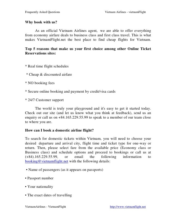 Vietnamairlines Vietnamflight Faqs