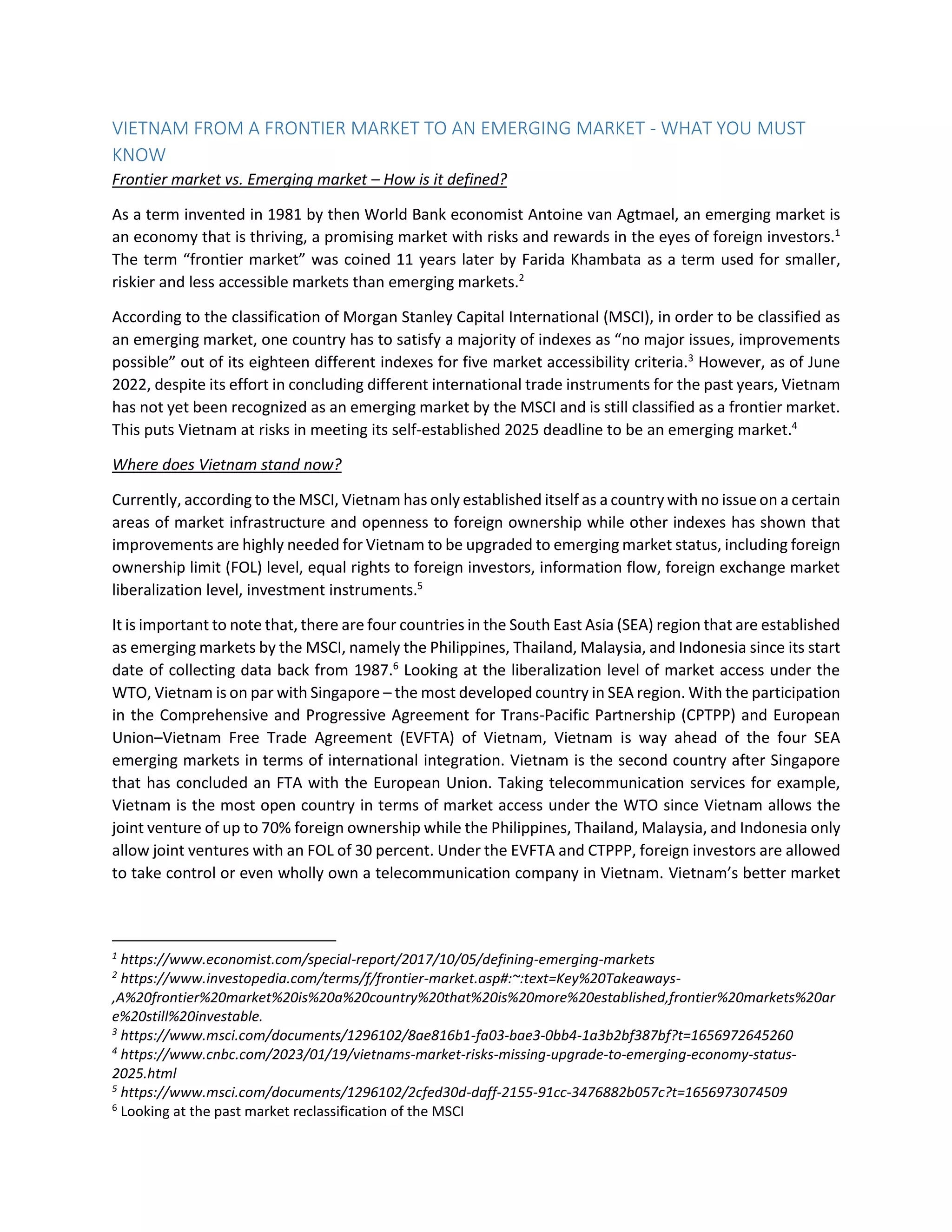 VIETNAM FROM A FRONTIER MARKET TO AN EMERGING MARKET | PDF