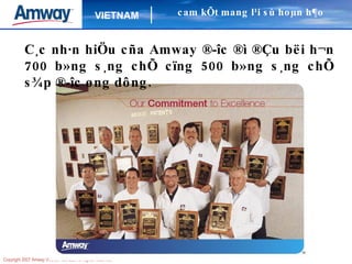 C¸c nh·n hiÖu cña Amway ®­îc ®ì ®Çu bëi h¬n 700 b»ng s¸ng chÕ cïng 500 b»ng s¸ng chÕ s¾p ®­îc øng dông.   cam kÕt mang l¹i sù hoµn h¶o   