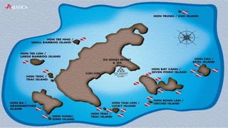 La plus grande île de cet archipel est celle de Cát Bà, située
à une quinzaine de kilomètres au sud de la baie d’Halong
 