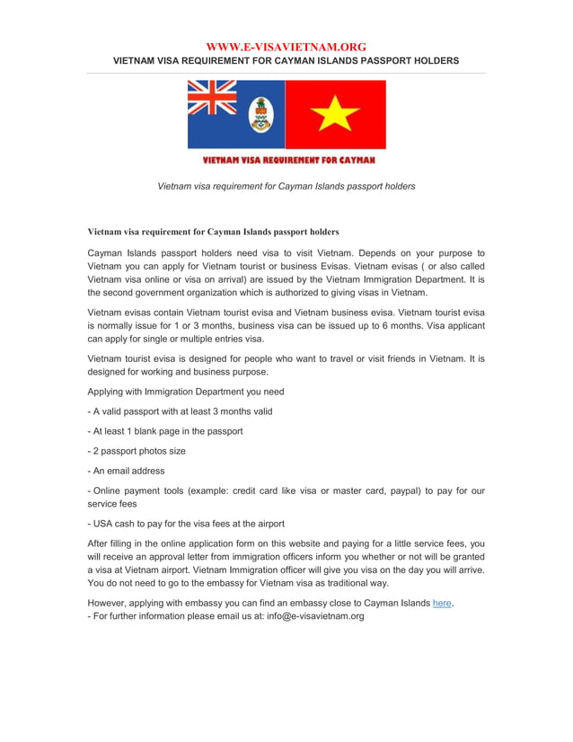 Vietnam visa requirement for cayman islands passport holders PDF