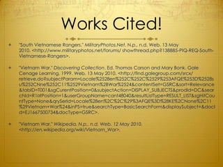 Picture 4: The dead lay in the streets as the Vietnamese soldiers look over them. This was a common scene during the Vietnam War.Conclusion:In concluding this project, we believe that this war was a waste of our time. Our group decided that if we had not gone over to Vietnam in the first place, everything would have still turned out the same and we would have not lost nearly as many lives. We take the same view as the hippies; peace. We believe that sending as many troops to Vietnam as we did was a terrible thing. So many lives were lost and then we pulled out in the end. Although we did make a cease-fire agreement, North Vietnam still went ahead and took over South Vietnam.  As we said earlier, things would have been the same if the US did not go there. The North still would have taken over South Vietnam.