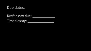 Due dates:
Draft essay due: ____________
Timed essay: ______________
 
