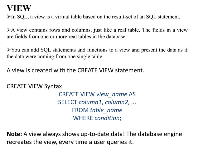 Concept of View in Database management system | PPT