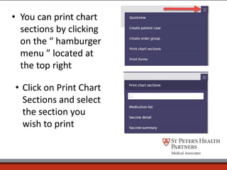 • You can print chart
sections by clicking
on the “ hamburger
menu ” located at
the top right
• Click on Print Chart
Sections and select
the section you
wish to print
 