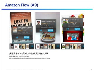 Amazon Flow (A9)

実世界をアマゾンにするAR買い物アプリ
商品情報をオーバーレイ表示
http://itunes.apple.com/us/app/ﬂow-powered-by-amazon/id474664425?mt=8
...