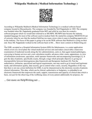 Meditech Programming Language View Argumentative Essay Format Template The Late | PDF
