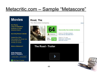 Metacritic.com – Sample “Metascore”




                  44
 