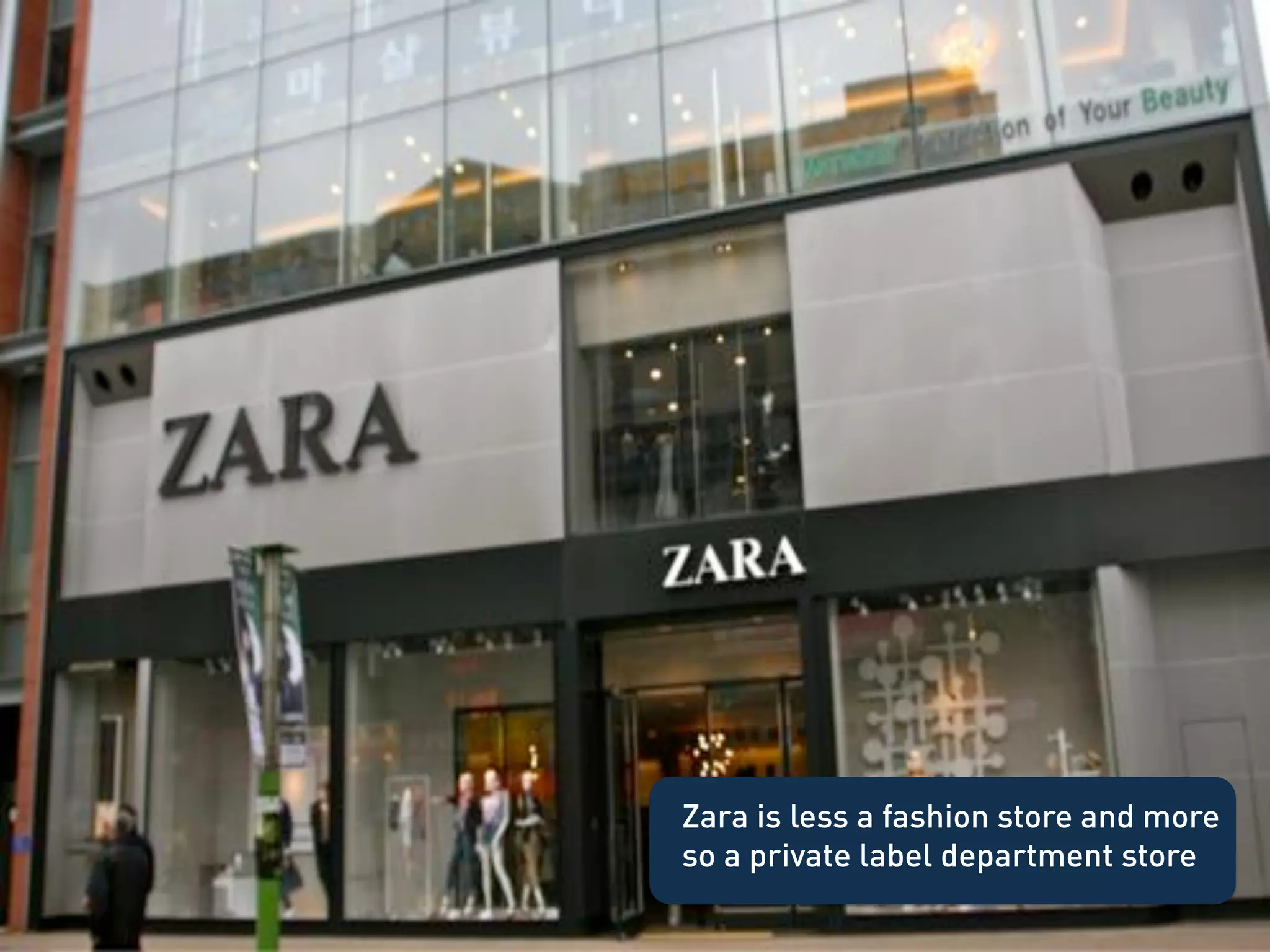 Zara is less a fashion store and more
so a private label department store
 