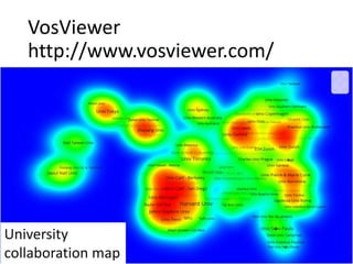VosViewer
http://www.vosviewer.com/
University
collaboration map
 