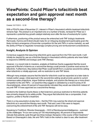 View Points:  Could Pfizer\'s tofacitinib beat expectation and gain approval next month as a second-line therapy?