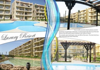 Sure to fulfill everyone’s dream getaway vacation.
Investment, second home, retirement, or rental property The View has all the best
features that will benefit anyone looking to own a piece of Sharm.
The romantic green landscapes cover over 80% of the resort. The resort also has a
large club house and many restaurants.
 