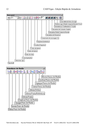 CAD/Vigas - Edição Rápida de Armaduras
TQS Informática Ltda Rua dos Pinheiros 706 c/2 05422-001 São Paulo SP Tel (011) 3083-2722 Fax (011) 3083-2798
12
 