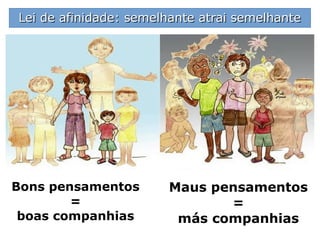 “Se se considera agora que os pensamentos
atraem os pensamentos da mesma natureza,
que os fluidos atraem os fluidos similares,
compreende-se que cada indivíduo conduz
consigo um cortejo de Espíritos simpáticos,
bons ou maus, e que assim o ar está satura-
do de fluidos em relação com os pensamen-
tos predominantes. Se os maus pensamentos
estão em minoria, eles não impedirão as
boas influências de se produzirem, mas as
paralisam. Se eles dominam, enfraquecem a
irradiação fluídica dos bons Espíritos, ou
mesmo por vezes, impedem os bons fluídos
de penetrar nesse meio, como o nevoeiro
enfraquece ou detém os raios do sol.” (KAR-
DEC, Revista Espírita 1867)
 