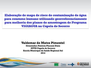 Valdemar de Matos Pimentel
Orientador: Patrícia Placoná Diniz
SUVIS Capela do Socorro
Escola Municipal de Saúde Regional Sul
2014
 