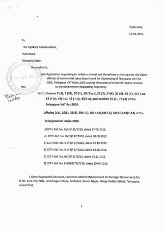 Vigilence commissioner Telangana corruption in Telangana