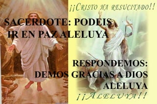 SACERDOTE: PODEIS
IR EN PAZ ALELUYA
RESPONDEMOS:
DEMOS GRACIAS A DIOS
ALELUYA
 