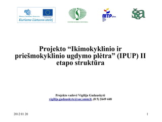 Projekto “Ikimokyklinio ir
priešmokyklinio ugdymo plėtra” (IPUP) II
            etapo struktūra



                   Proj...
