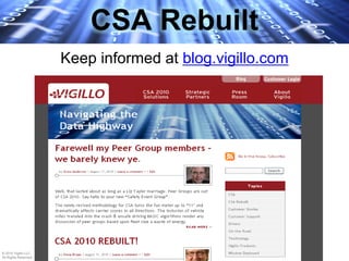 CSA Rebuilt
                               Keep informed at blog.vigillo.com




© 2010 Vigillo LLC.
 © 2010 Vigillo LLC.
All Rights Reserved.   All Rights Reserved.
 