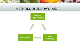 METHODS OF EMPOWERMENT
Delegated
empowerment

Local control

Limited
ownership

 