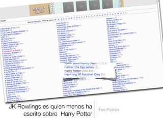 JK Rowlings es quien menos ha
escrito sobre Harry Potter
Fan Fiction
 